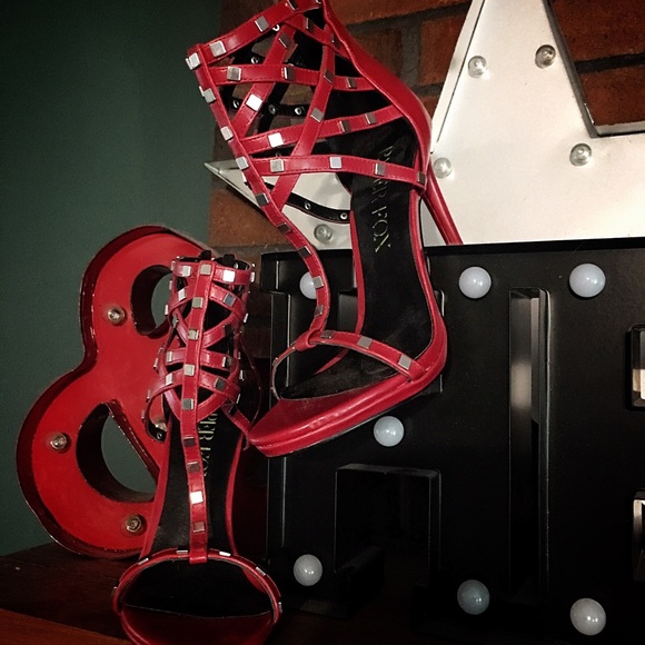 Paper Fox Shoes - 🇺🇸 NWOT PAPER FOX STUDDED RED CAGED STILETTOS!
